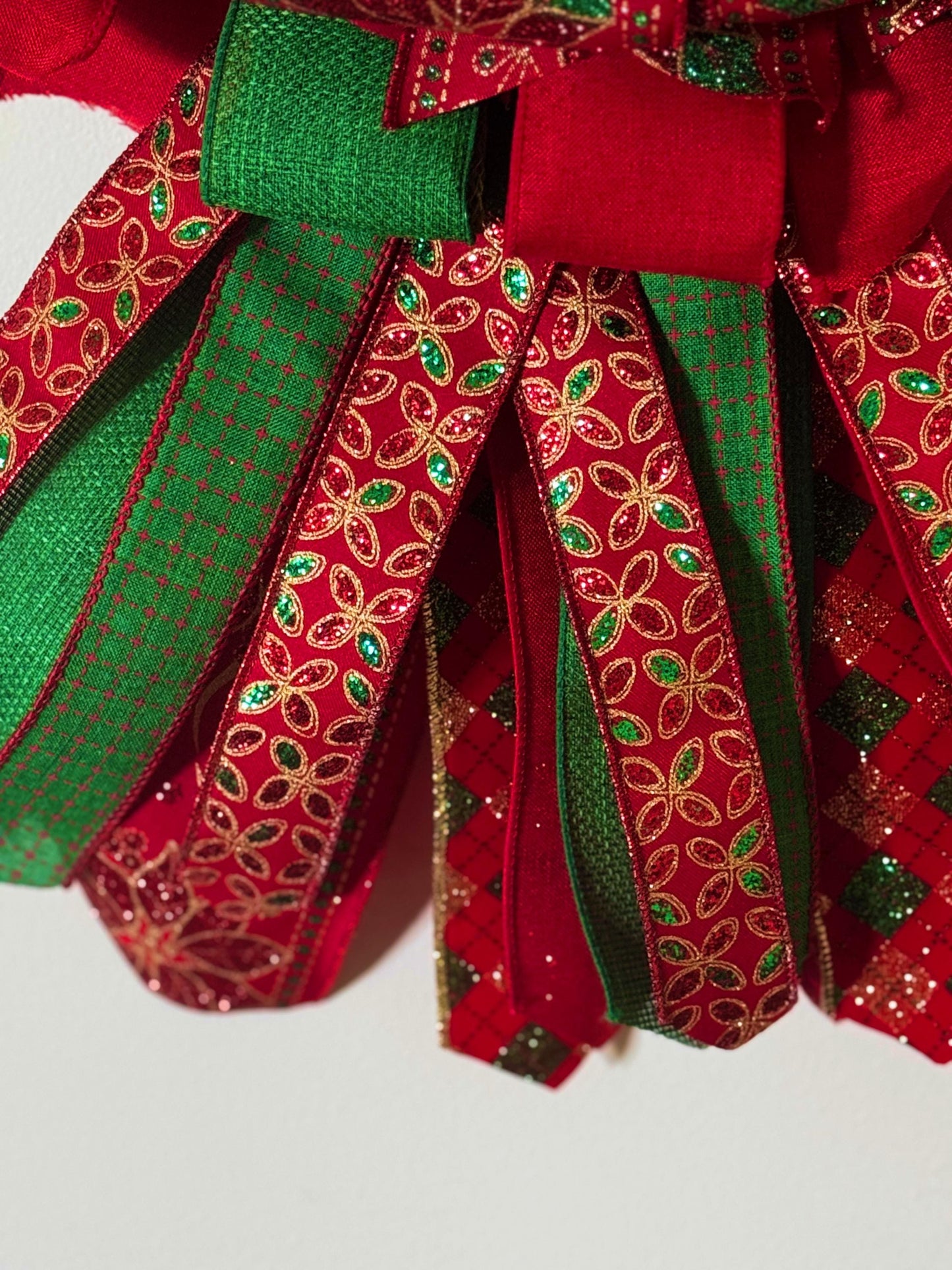 Christmas Wreath, Red & Green Ribbon Wreath, Christmas Gift, Wreath for Storm Door,