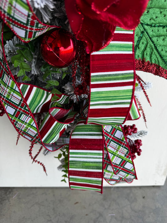 ❤️ Flocked Red Magnolia Christmas Swag – Very High Quality, Heavy & Low-Shedding