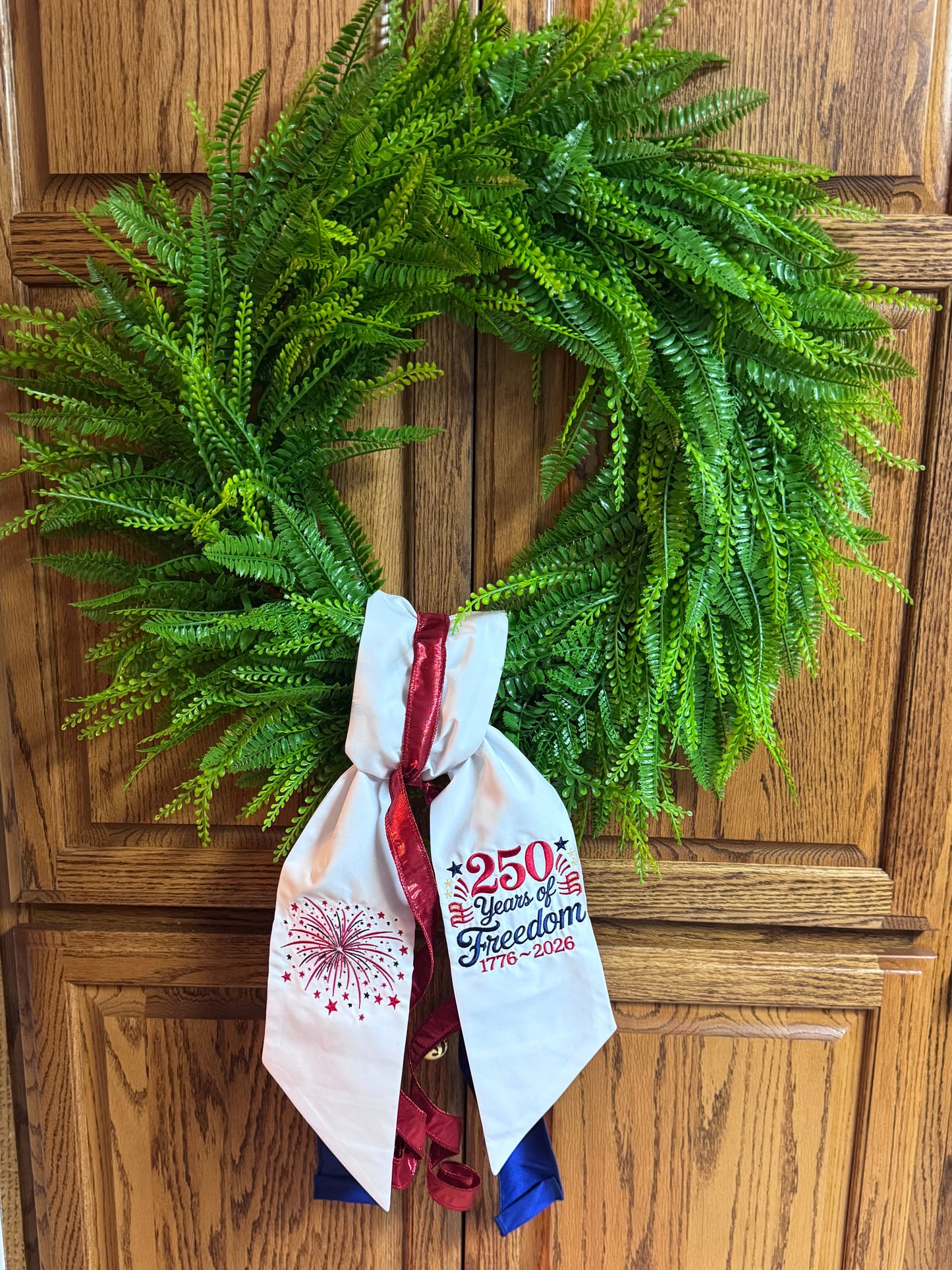 Patriotic 250 Years of Freedom Weather-Resistant Wreath Sash with Premium Ribbon Accent (Sash + Ribbon Only)