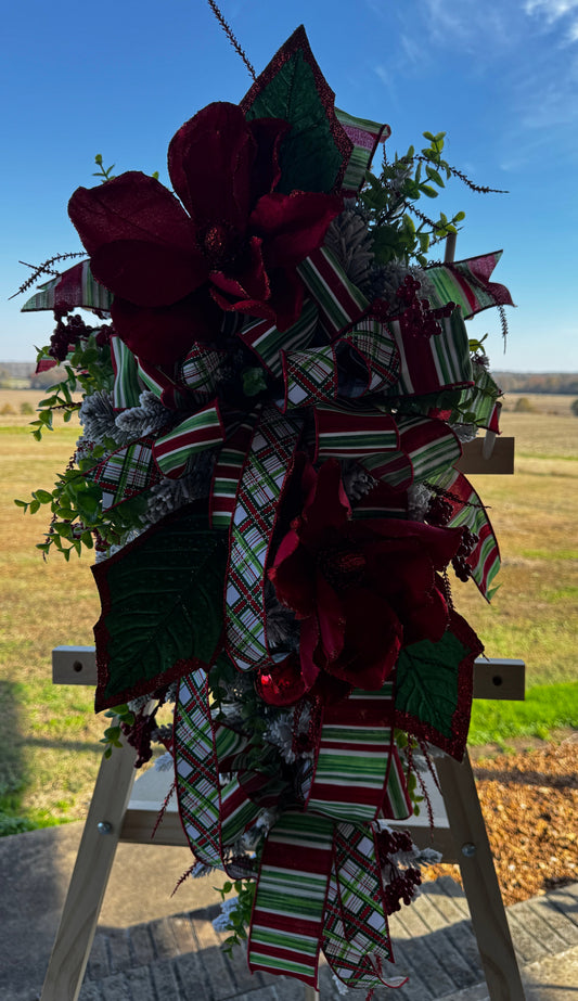 ❤️ Flocked Red Magnolia Christmas Swag – Very High Quality, Heavy & Low-Shedding