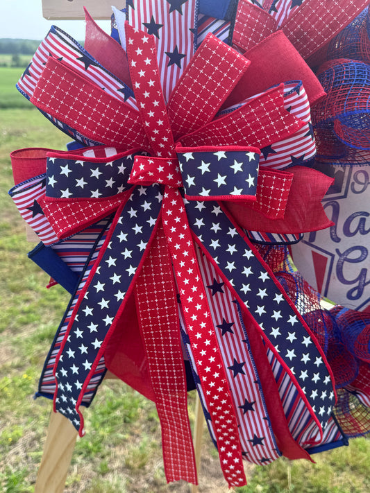 One Nation Under God Patriotic Mesh Wreath – America 250 Front Door Decor – Red White Blue Wreath – Fourth of July Wreath – Storm Door Friendly