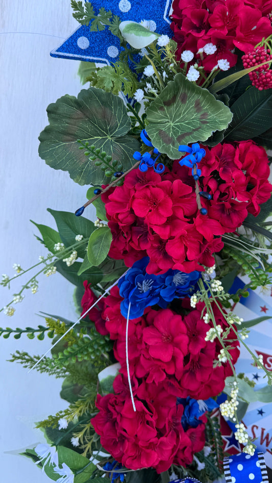 God Bless America Patriotic Wreath – Red, White & Blue Summer Door Décor