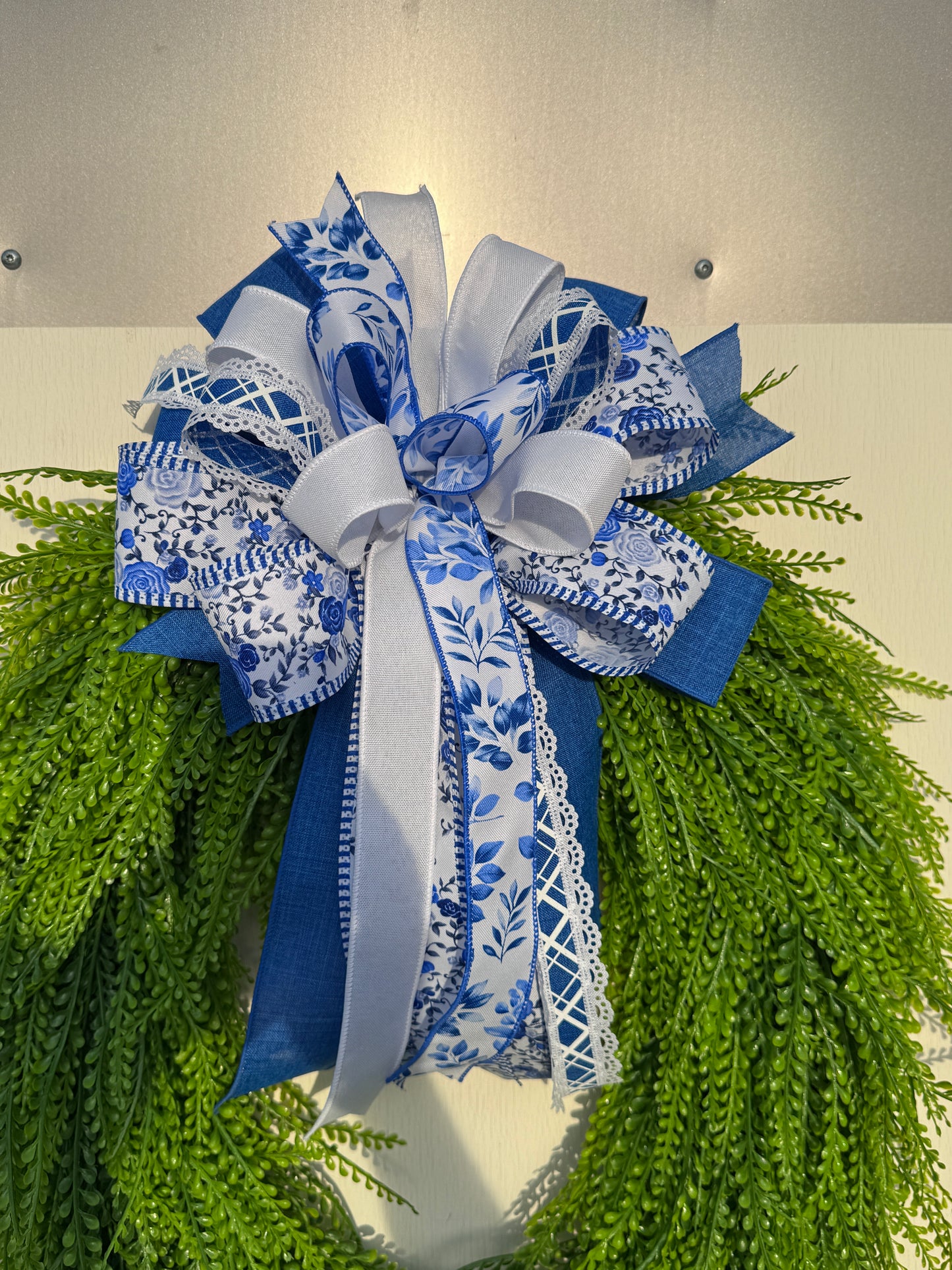 Blue Chinoiserie Designer Interchangeable Bow | Wreath Accent Bow Only