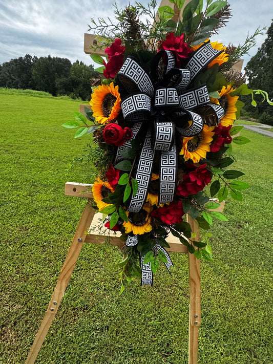 Red Geranium & Sunflower Designer Door Swag