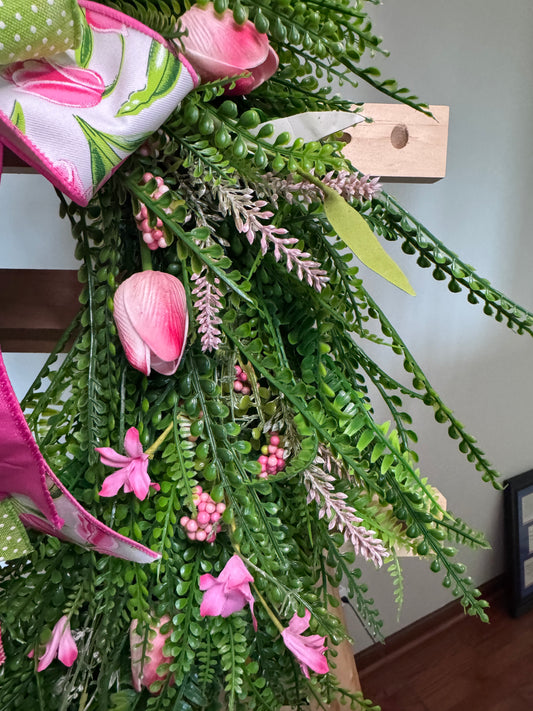 Pink Tulip Greenery Wreath | Spring Front Door Decor | Garden Inspired Summer Wreath