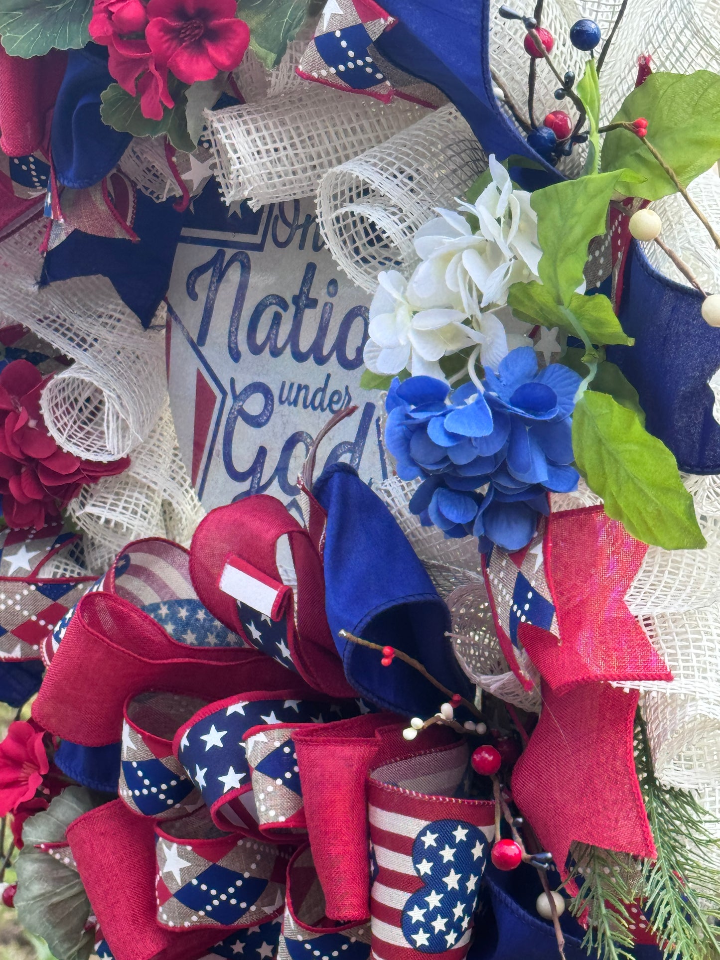 One Nation Under God Patriotic Wreath – America 250 Decor – Red White Blue Summer Wreath – Front Door Wreath – Storm Door Friendly