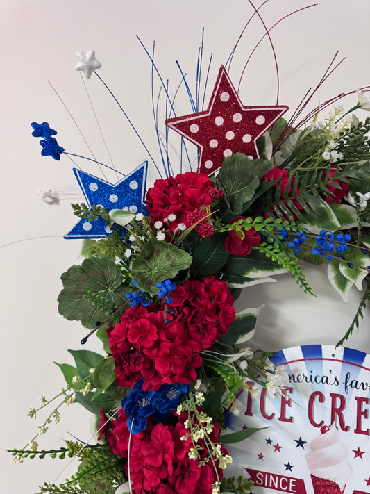 Patriotic Ice Cream Swag | Americana Summer Door Decor | Red White and Blue Front Door Swag