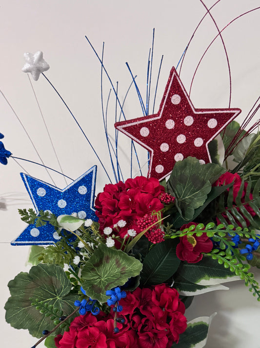 God Bless America Patriotic Wreath – Red, White & Blue Summer Door Décor