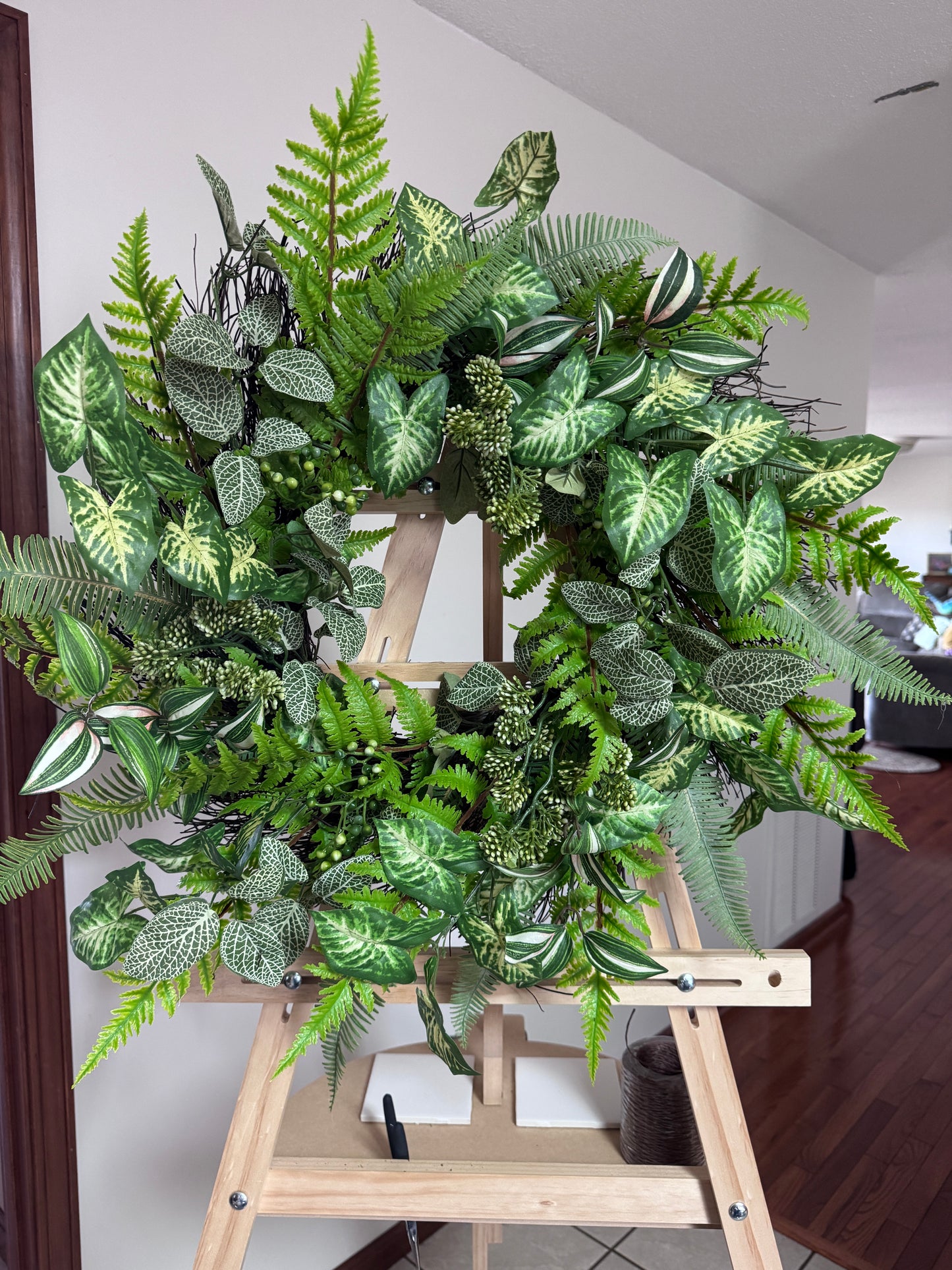 Luxury Botanical Greenery Wreath | Variegated Fern & Foliage Door Wreath | Everyday Front Door Decor | Designer Garden Wreath