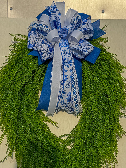 Blue Chinoiserie Designer Interchangeable Bow | Wreath Accent Bow Only