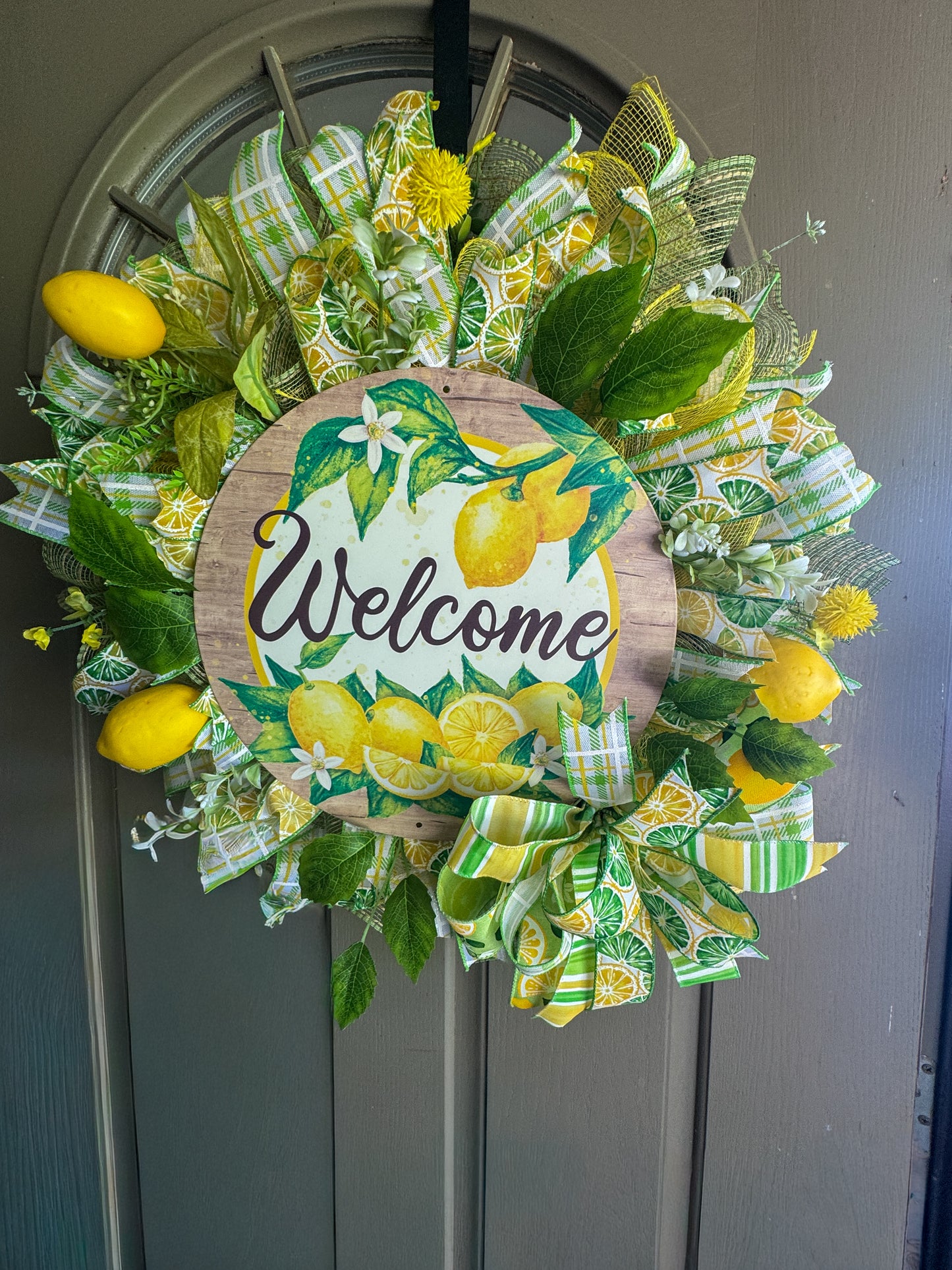 Handmade Lemon Welcome Wreath | Summer Front Door Citrus Deco Mesh Wreath