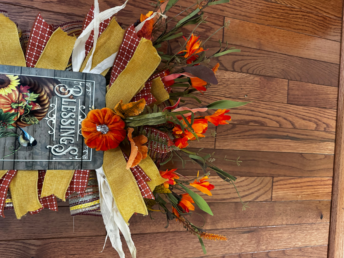 Fall Swag, Fall Rectangular Swag with Sign, Blessings Swag, Pumpkins and Fall Floral Swag, Gift, Storm Door Swag , Orange Swag, Autumn Swag