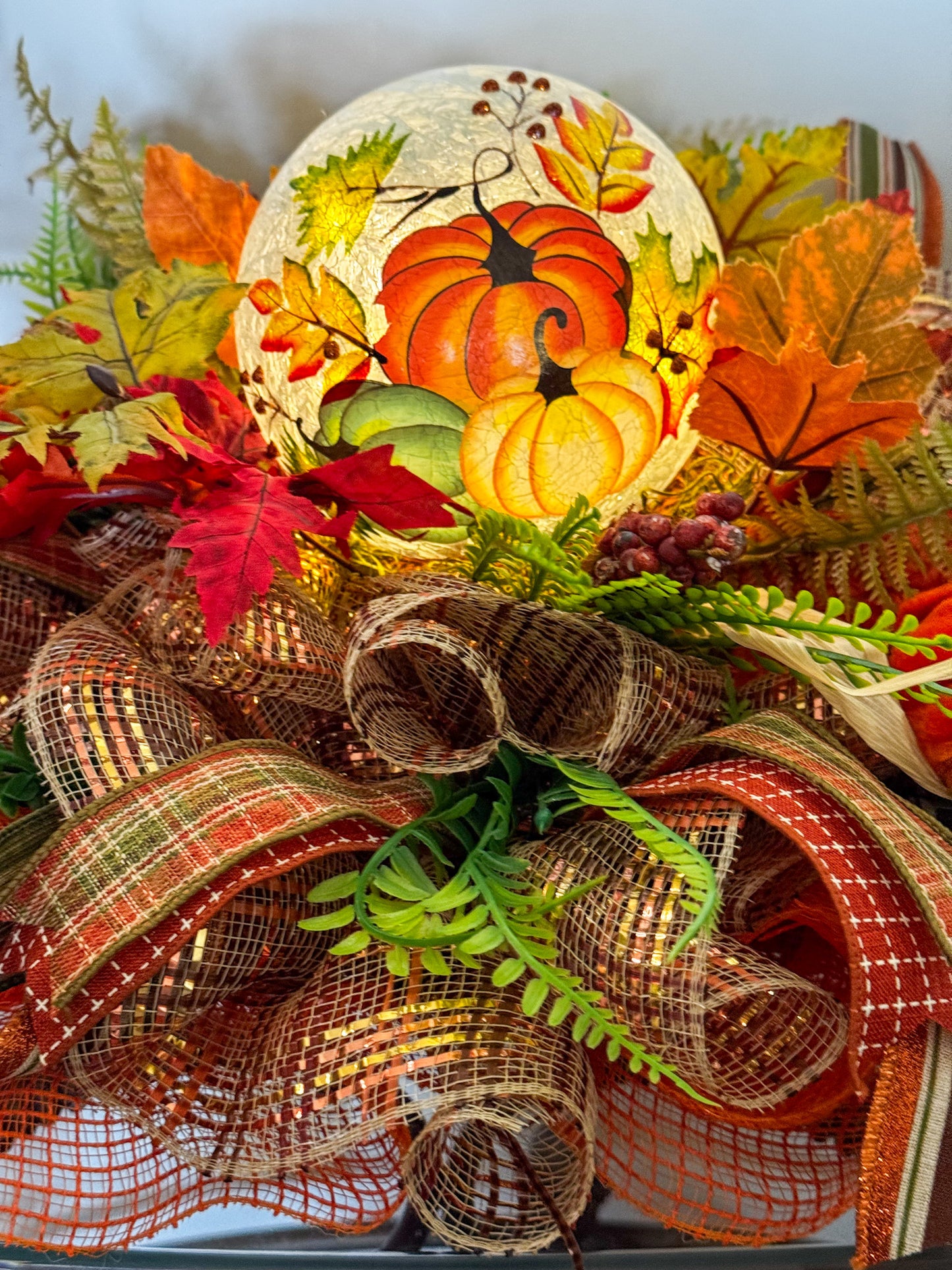 Autumn Harvest Pumpkin Centerpiece with Lighted Globe