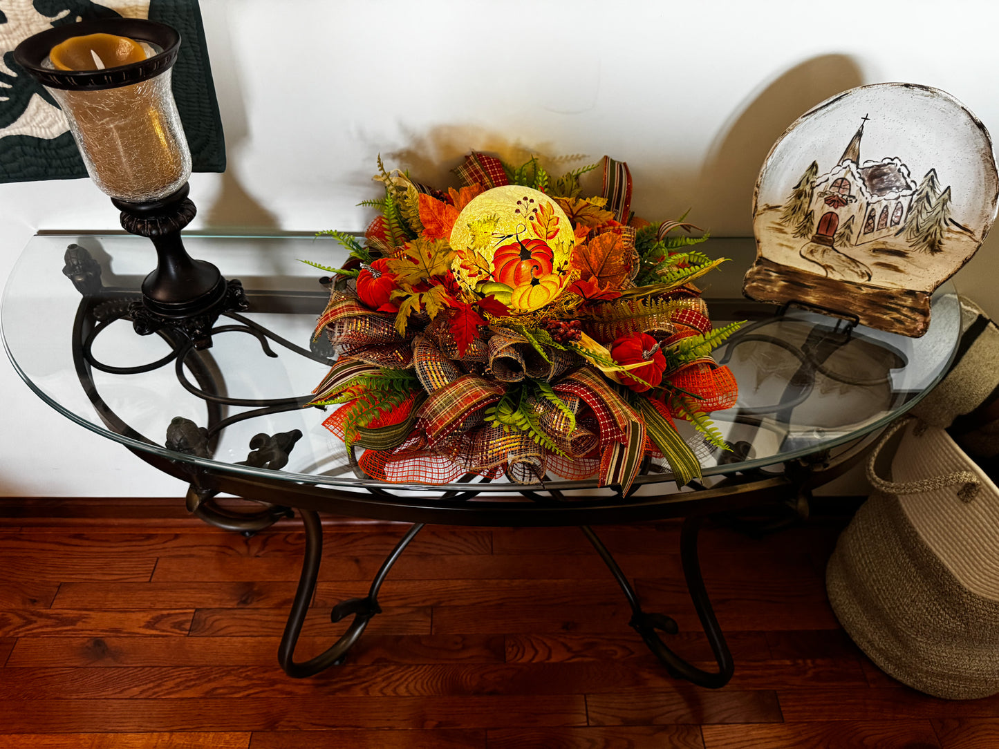 Autumn Harvest Pumpkin Centerpiece with Lighted Globe