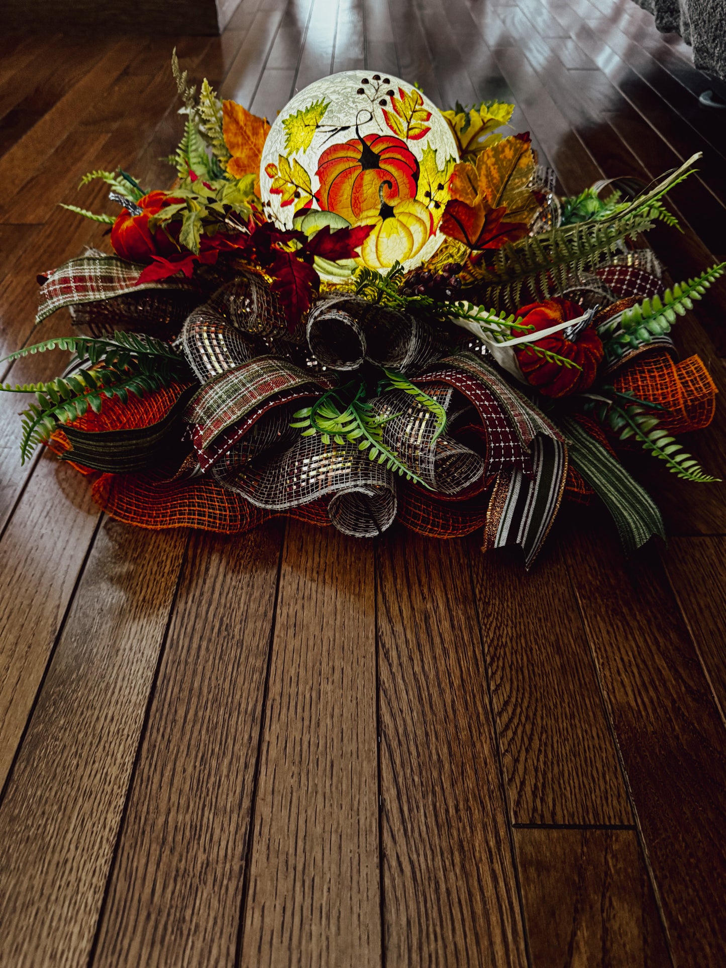 Autumn Harvest Pumpkin Centerpiece with Lighted Globe