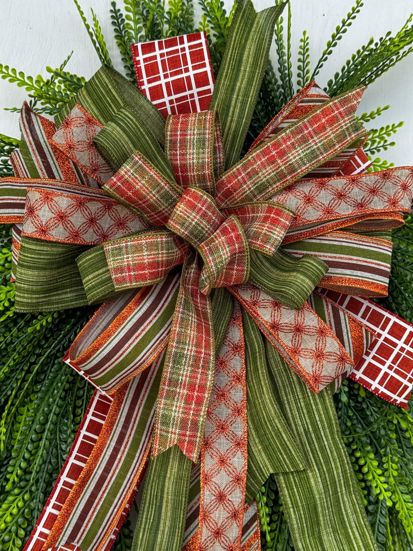 Handmade Green and Burnt Orange Bow