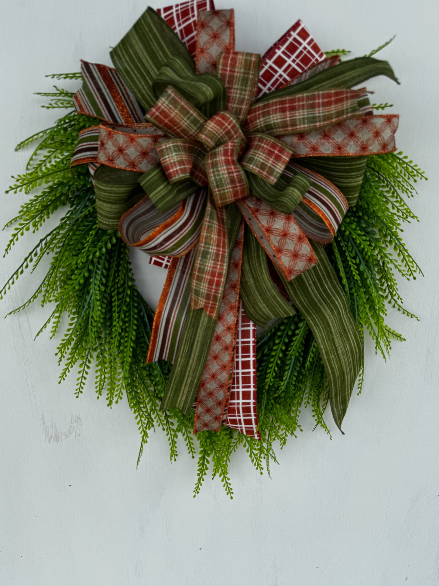 Handmade Green and Burnt Orange Bow