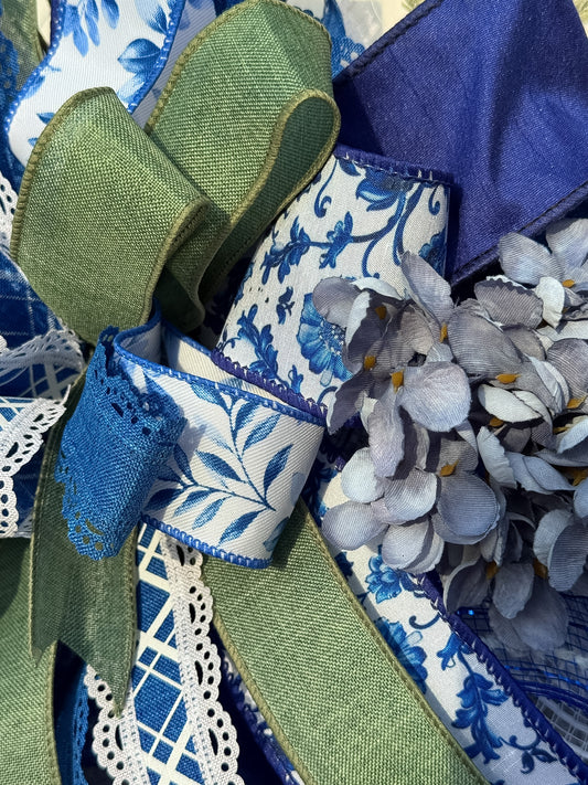 Blue and White Welcome Wreath – Handmade Front Door Décor