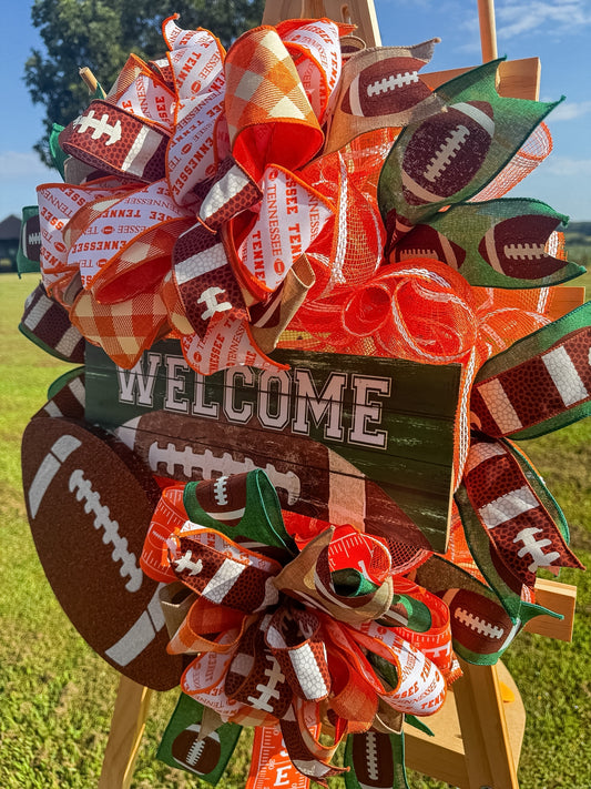 Tennessee Football Welcome Wreath – Orange and White Game Day Door Décor