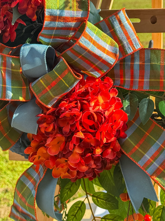 Luxury Burnt Orange & Dusty Blue Fall Grapevine Wreath