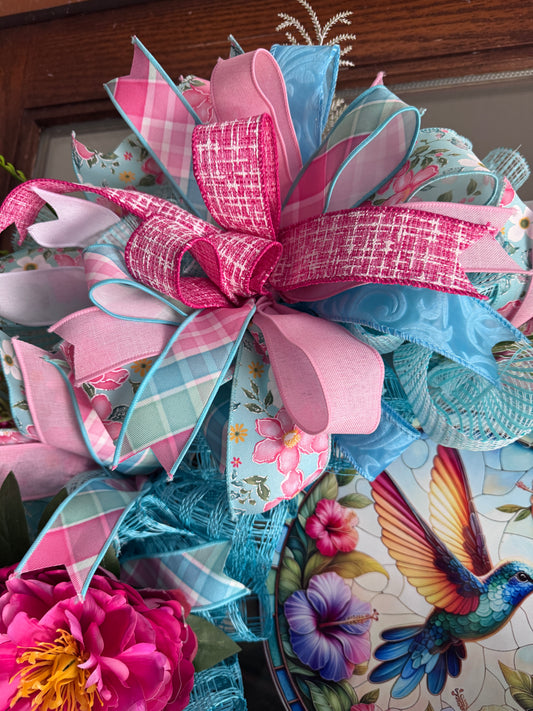 Hummingbird Garden Spring Wreath – Designer Pastels