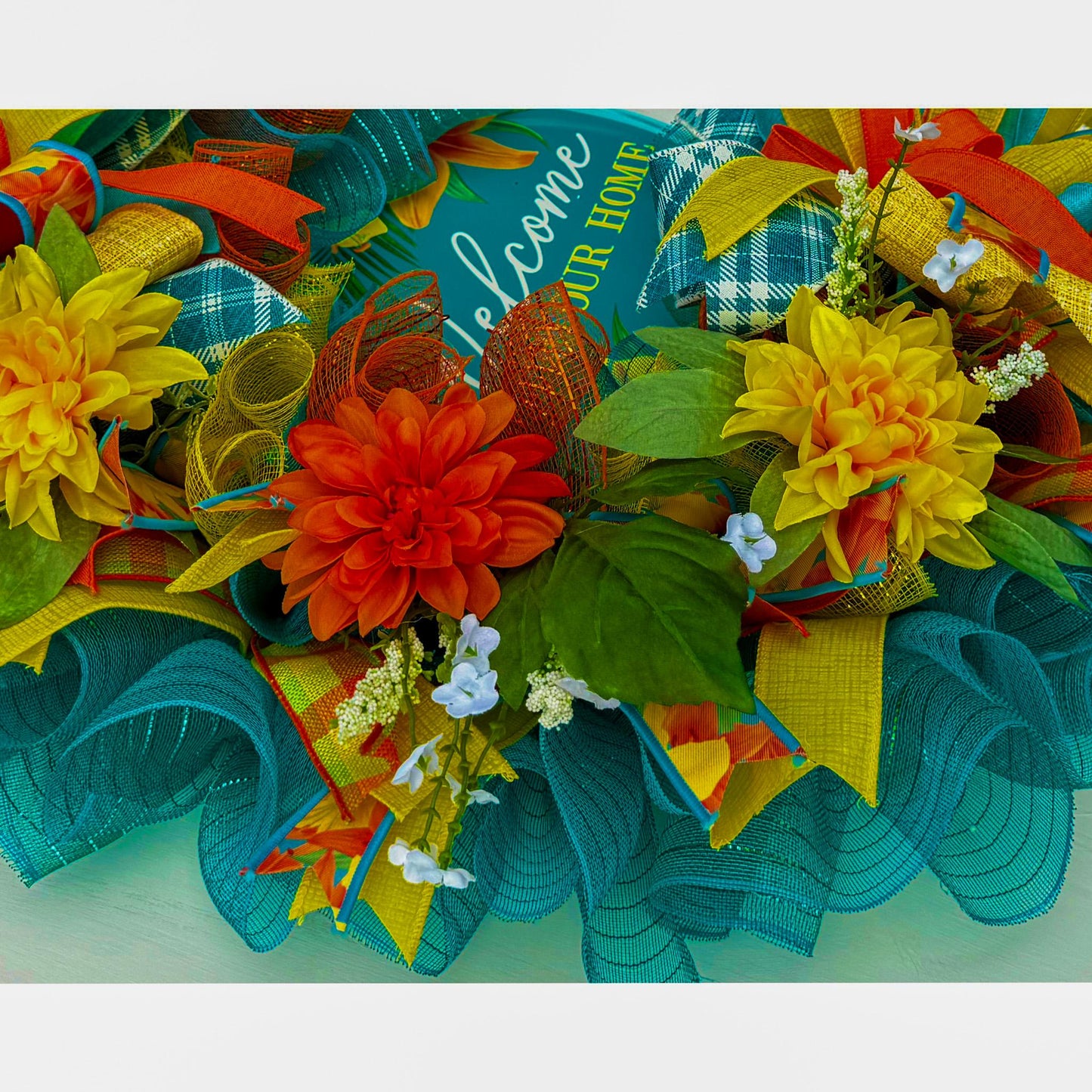 Welcome Home Wreath, Tropical Theme Wreath, Yellow and Orange Wreath, Summer Wreath, Front Porch Wreath, Pool Side decor, Oval Wreath, Large
