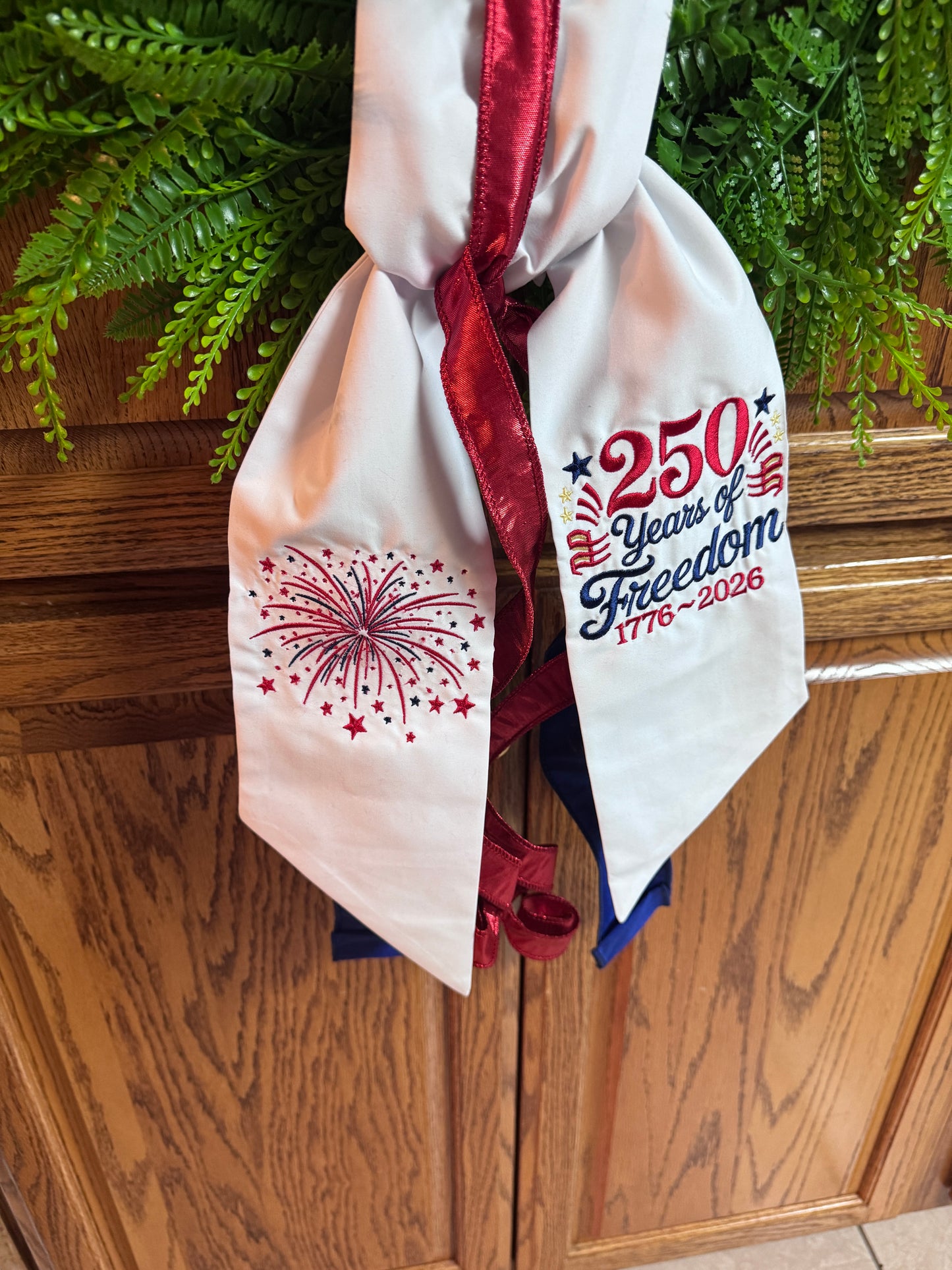 Patriotic 250 Years of Freedom Weather-Resistant Wreath Sash with Premium Ribbon Accent (Sash + Ribbon Only)
