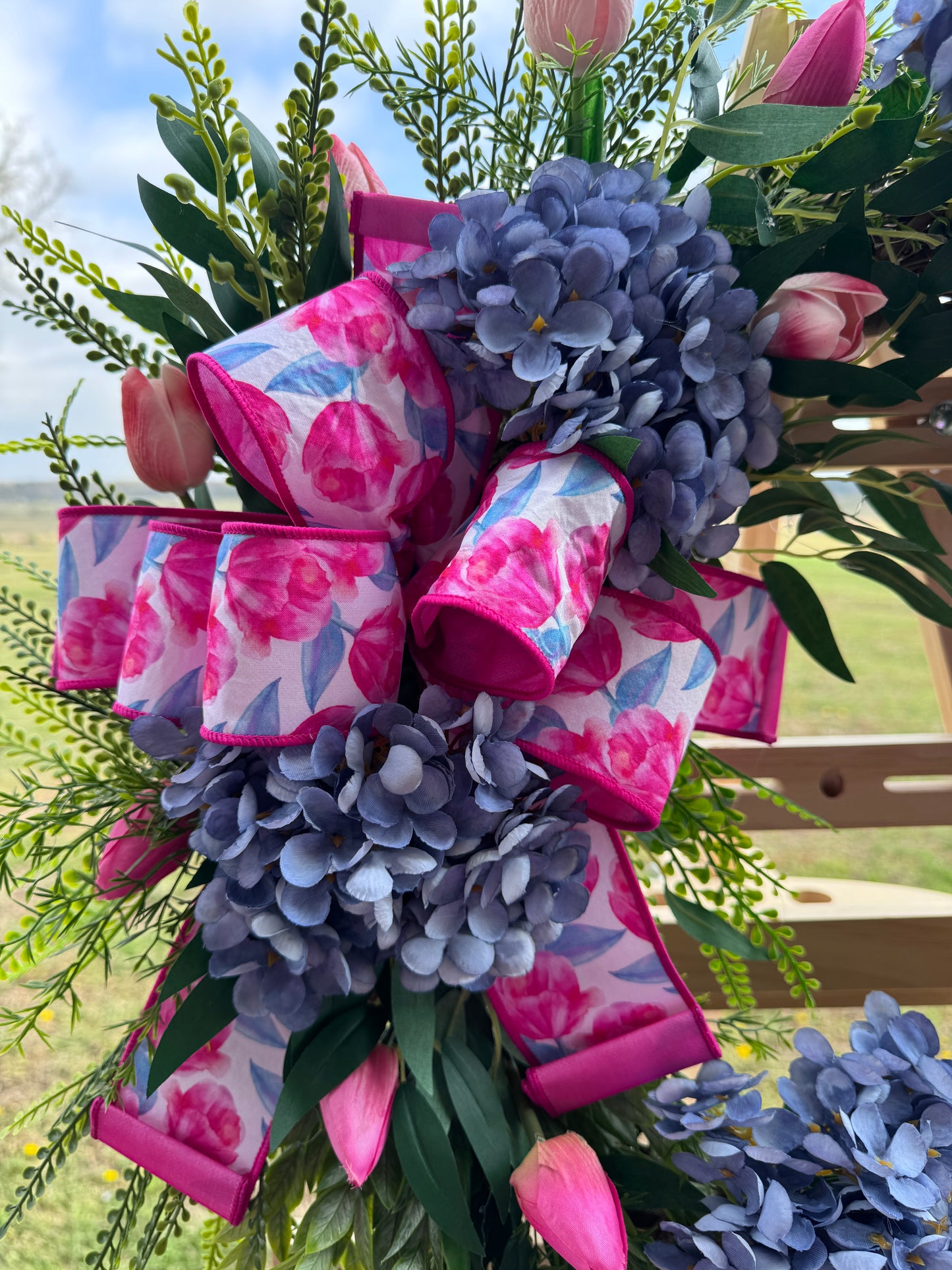 Hydrangea and Tulip Grapevine Wreath | Spring Summer Front Door Decor | Garden Inspired Floral Wreath