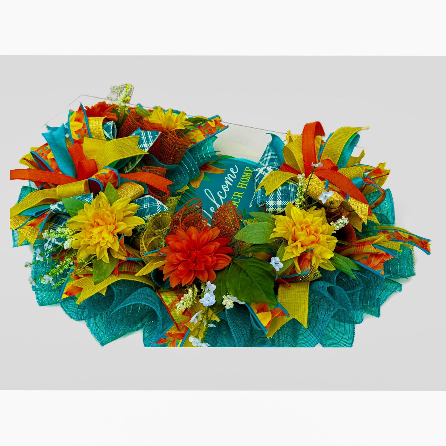 Welcome Home Wreath, Tropical Theme Wreath, Yellow and Orange Wreath, Summer Wreath, Front Porch Wreath, Pool Side decor, Oval Wreath, Large