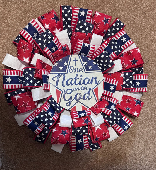 Patriotic Ribbon Wreath | Storm Door Friendly Red White Blue Wreath | American Flag 4th of July Decor