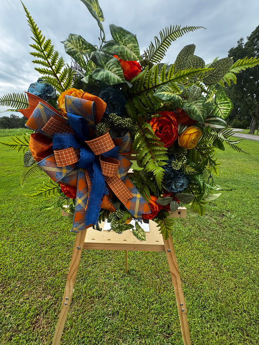 Navy & Orange Fall Wreath with Designer Bow