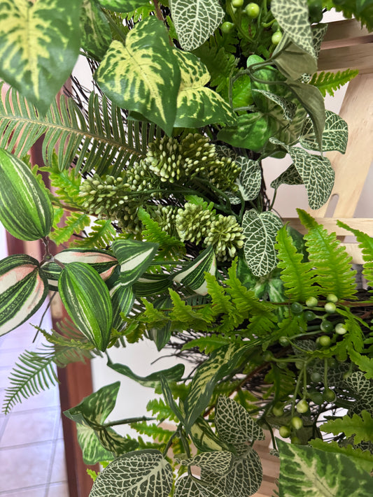 Luxury Botanical Greenery Wreath | Variegated Fern & Foliage Door Wreath | Everyday Front Door Decor | Designer Garden Wreath