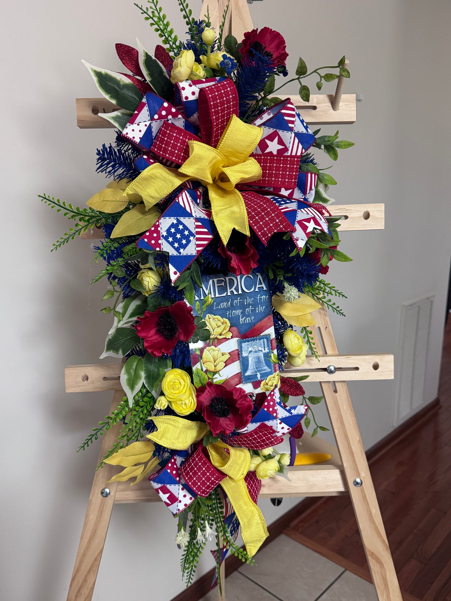 Americana Floral Swag | Patriotic Summer Front Door Decor | Red White and Blue Door Swag