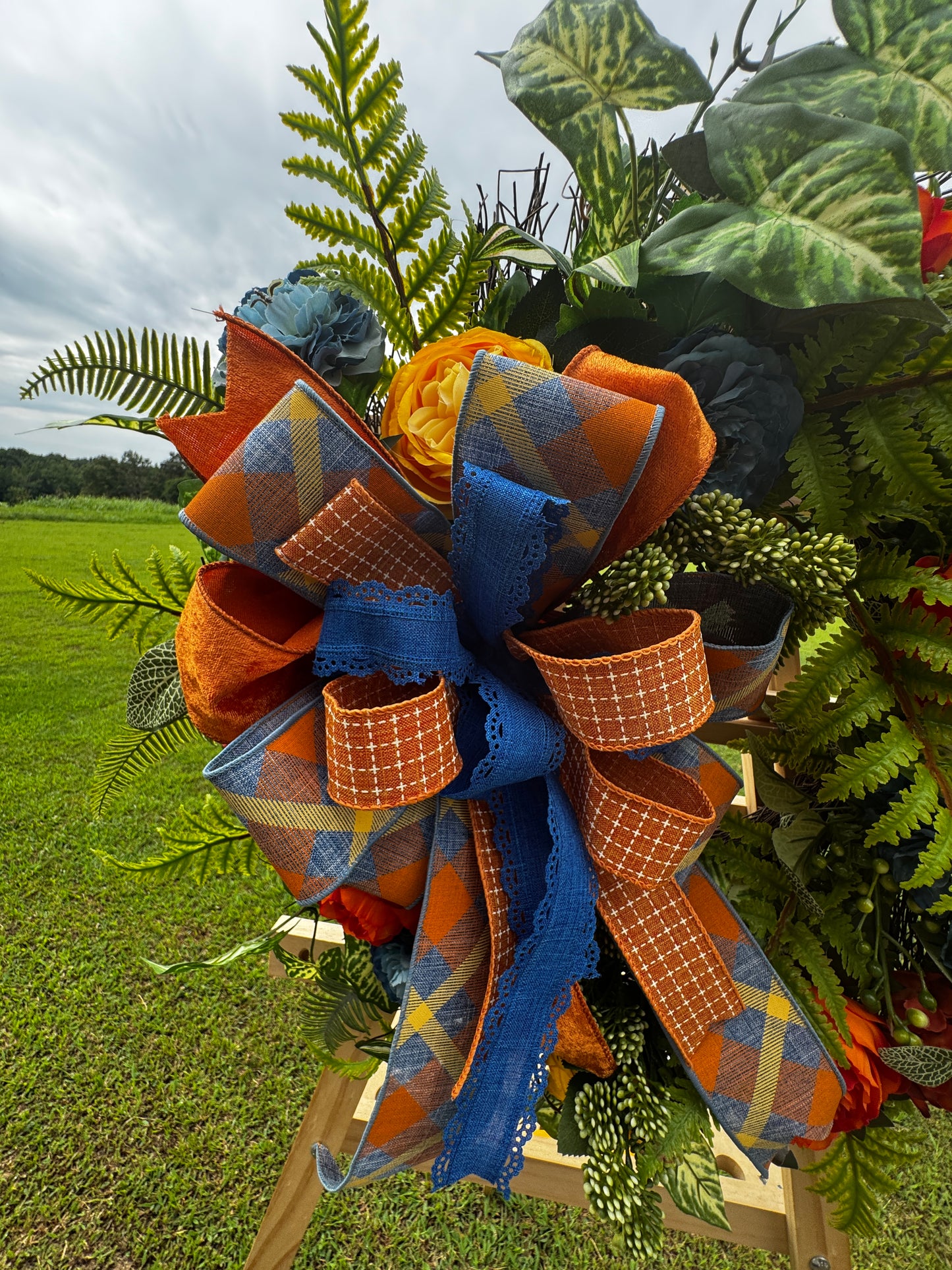 Navy & Orange Fall Wreath with Designer Bow