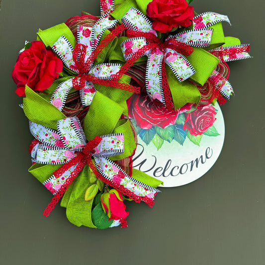 All season front door wreath, Red Rose Wreath, Front Door Wreath, Gift for Mother, Welcome Wreath, Home Decor,