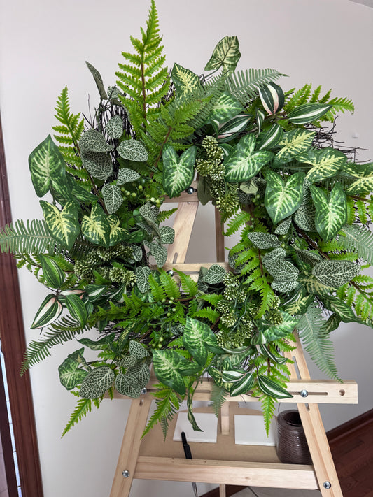 Luxury Botanical Greenery Wreath | Variegated Fern & Foliage Door Wreath | Everyday Front Door Decor | Designer Garden Wreath