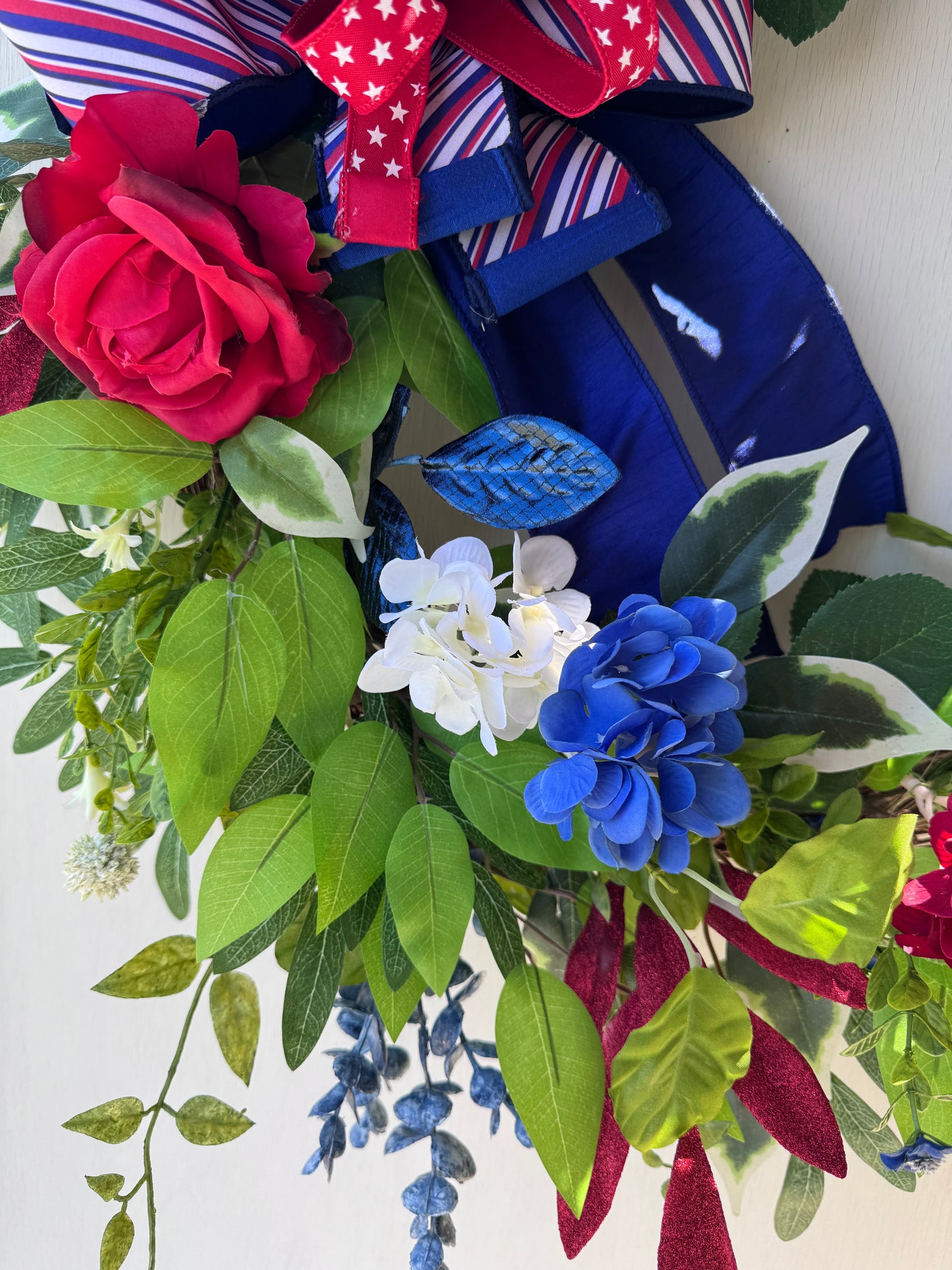 Patriotic Grapevine Wreath | Americana Floral Front Door Decor | Red White and Blue Summer Wreath