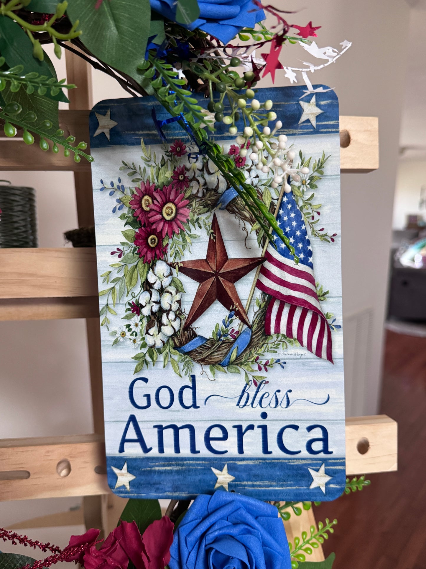 🇺🇸 Patriotic “God Bless America” Floral Wreath with Designer Bow