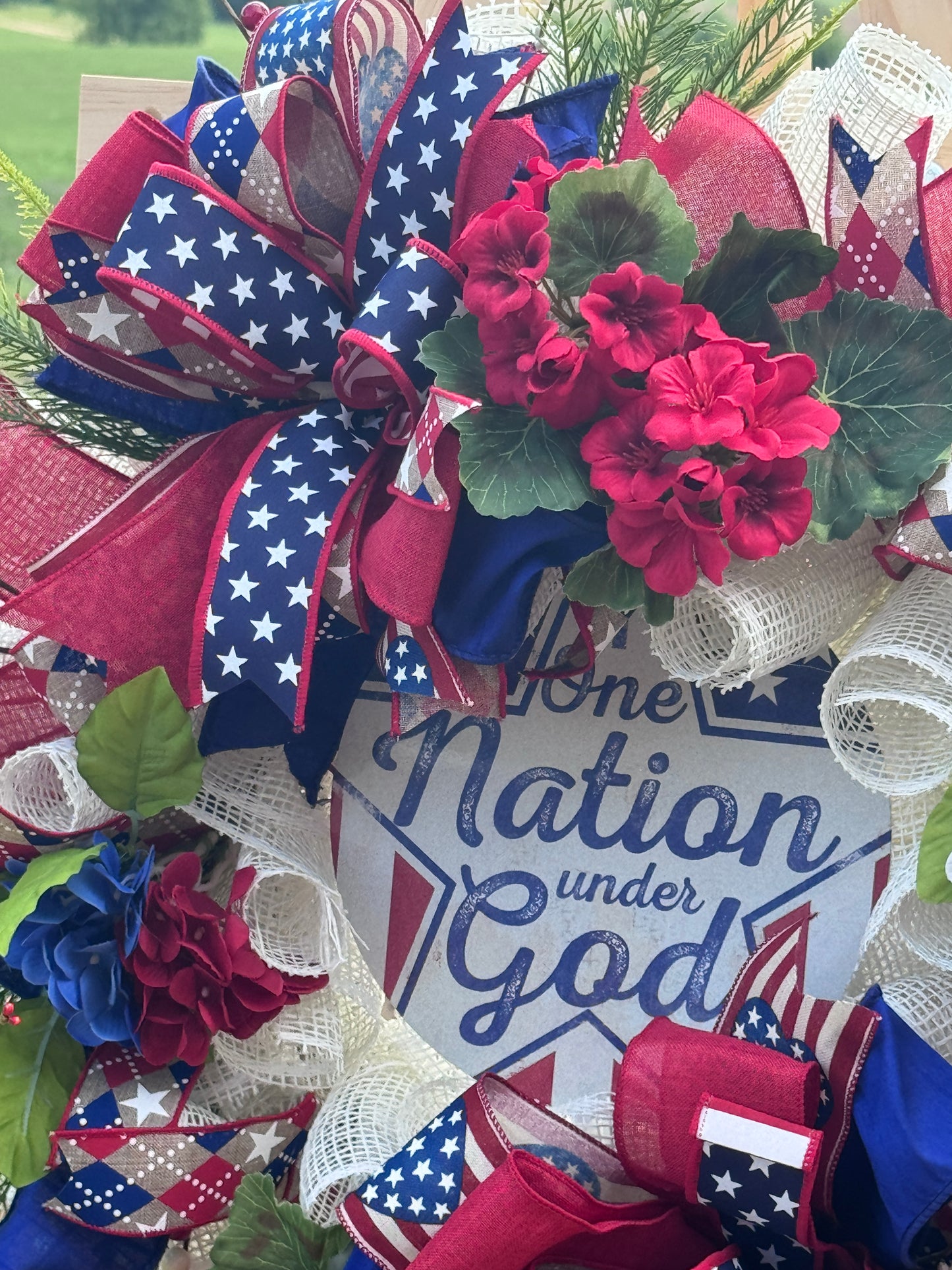 One Nation Under God Patriotic Wreath – America 250 Decor – Red White Blue Summer Wreath – Front Door Wreath – Storm Door Friendly