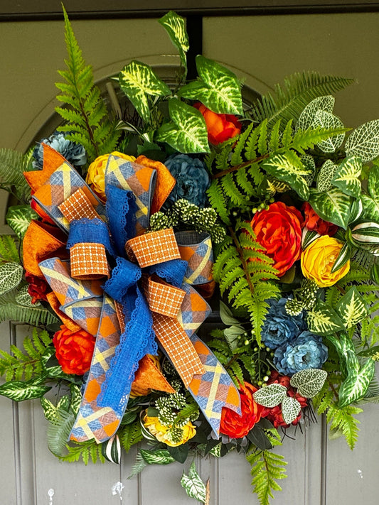 Navy & Orange Fall Wreath with Designer Bow
