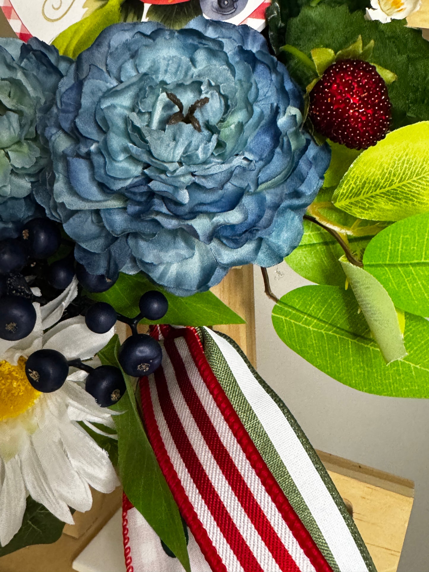 Sweet Summer Wreath | Strawberry Blueberry Farmhouse Wreath | Blue Peony & Daisy Summer Door Decor