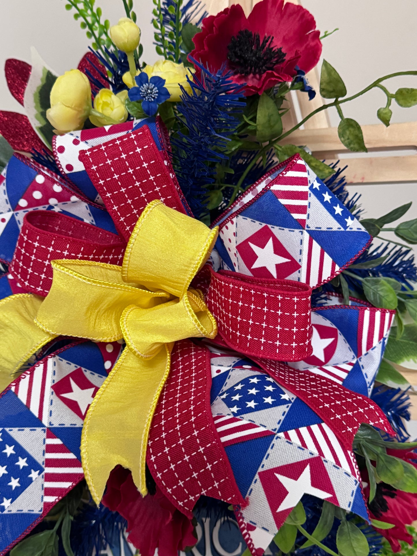 Americana Floral Swag | Patriotic Summer Front Door Decor | Red White and Blue Door Swag