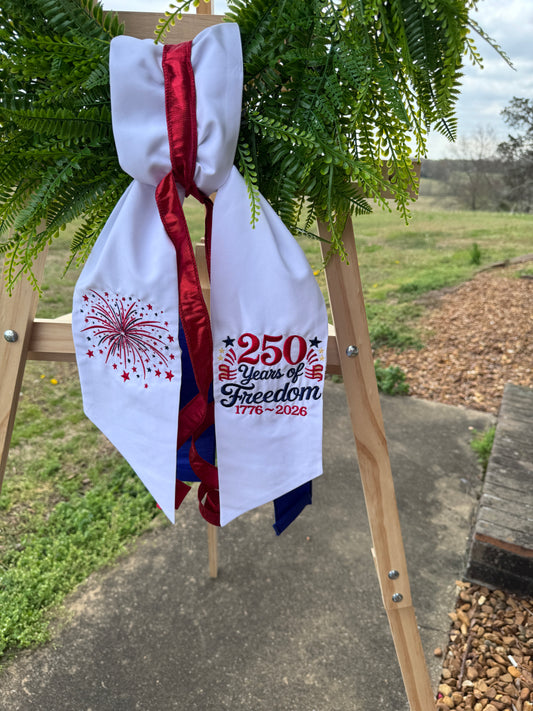Patriotic 250 Years of Freedom Weather-Resistant Wreath Sash with Premium Ribbon Accent (Sash + Ribbon Only)