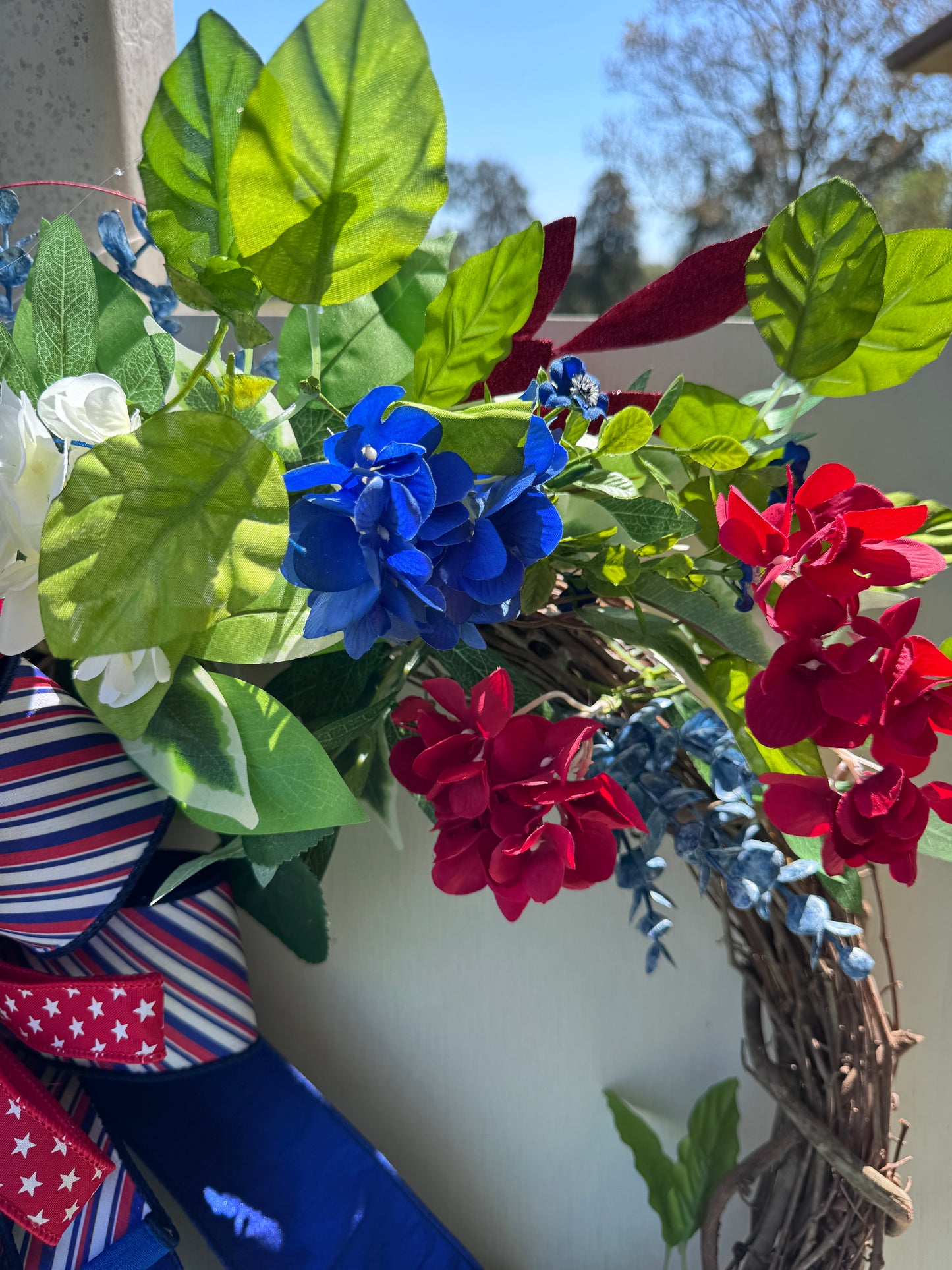 Patriotic Grapevine Wreath | Americana Floral Front Door Decor | Red White and Blue Summer Wreath