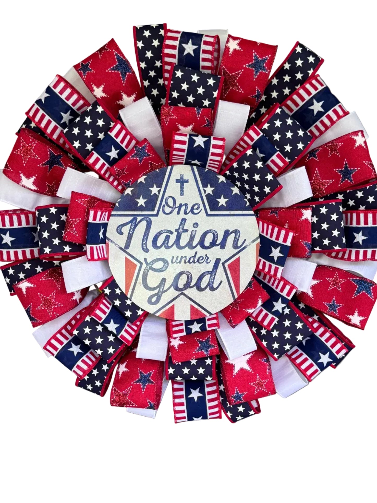 Patriotic Ribbon Wreath | Storm Door Friendly Red White Blue Wreath | American Flag 4th of July Decor