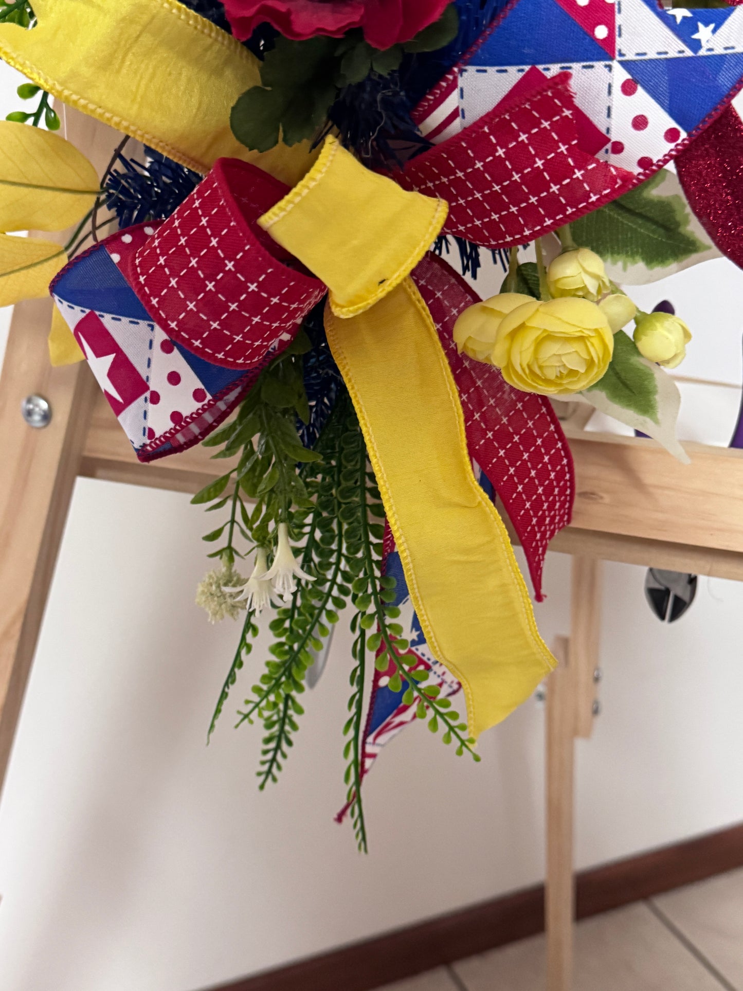 Americana Floral Swag | Patriotic Summer Front Door Decor | Red White and Blue Door Swag