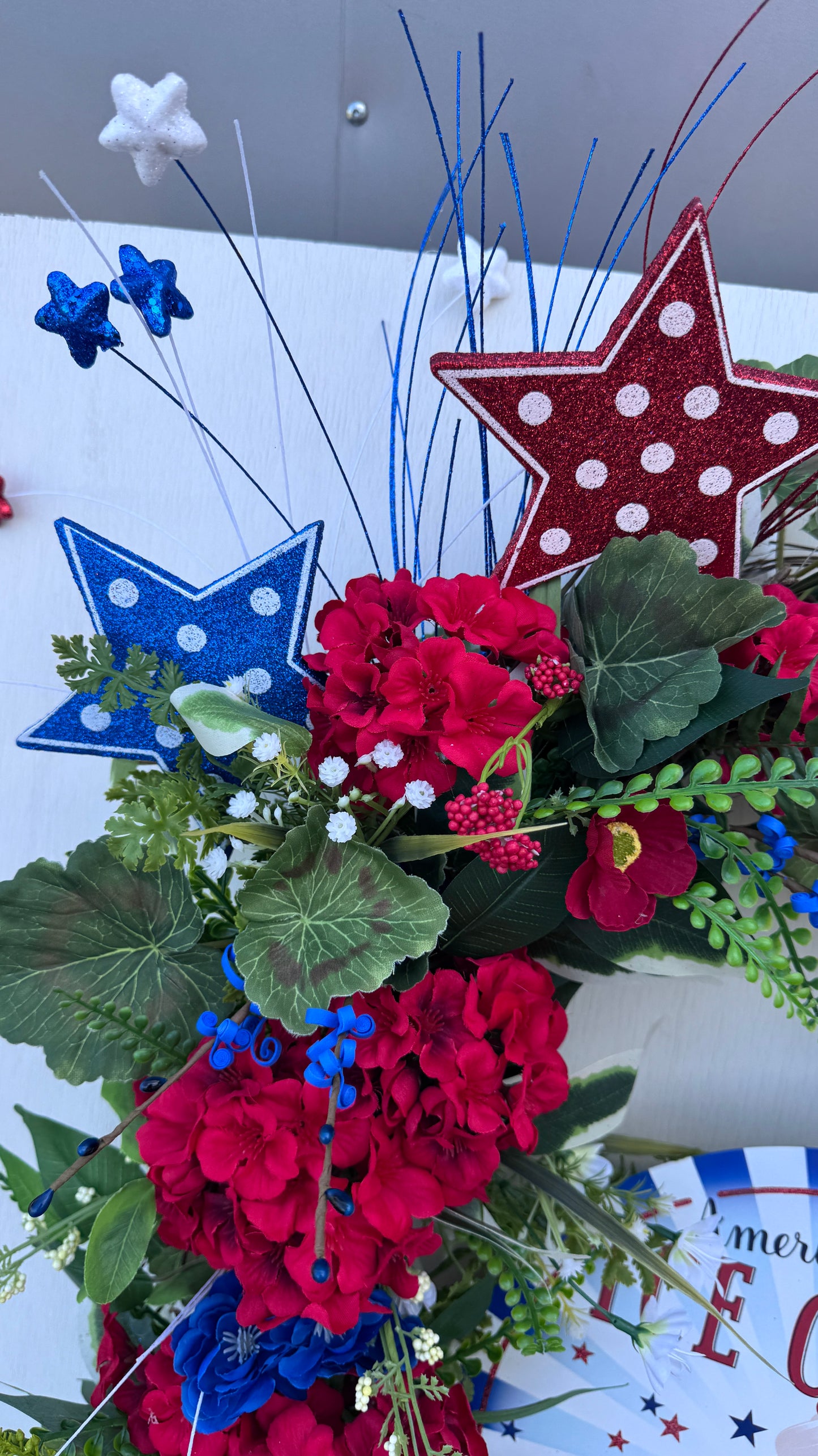 Sale price is $90.00 Discount will show at Checkout!!!!God Bless America Patriotic Wreath – Red, White & Blue Summer Door Décor