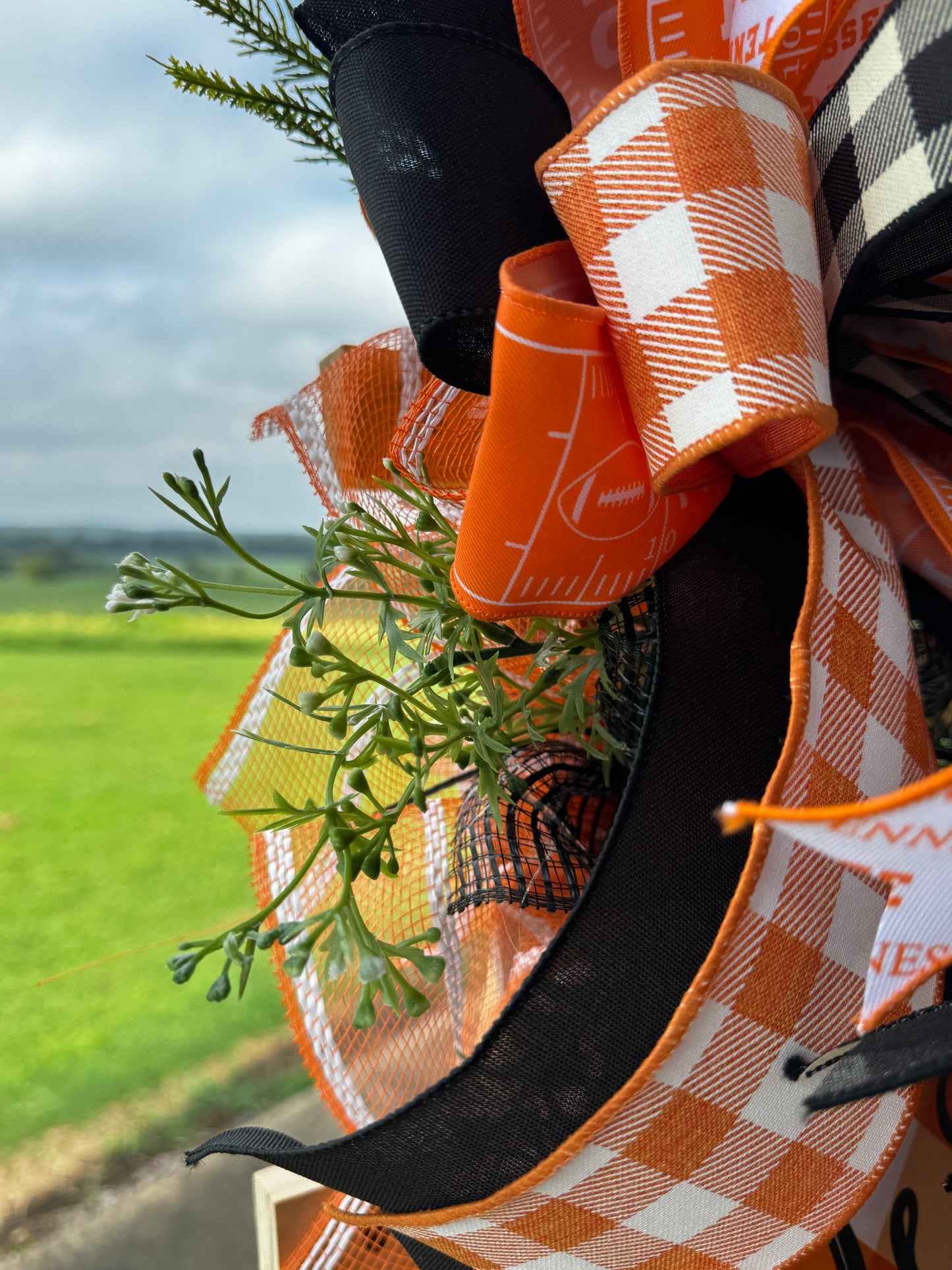 Tennessee Welcome Wreath – Orange & White Front Door Decor | Handmade Football Season Wreath