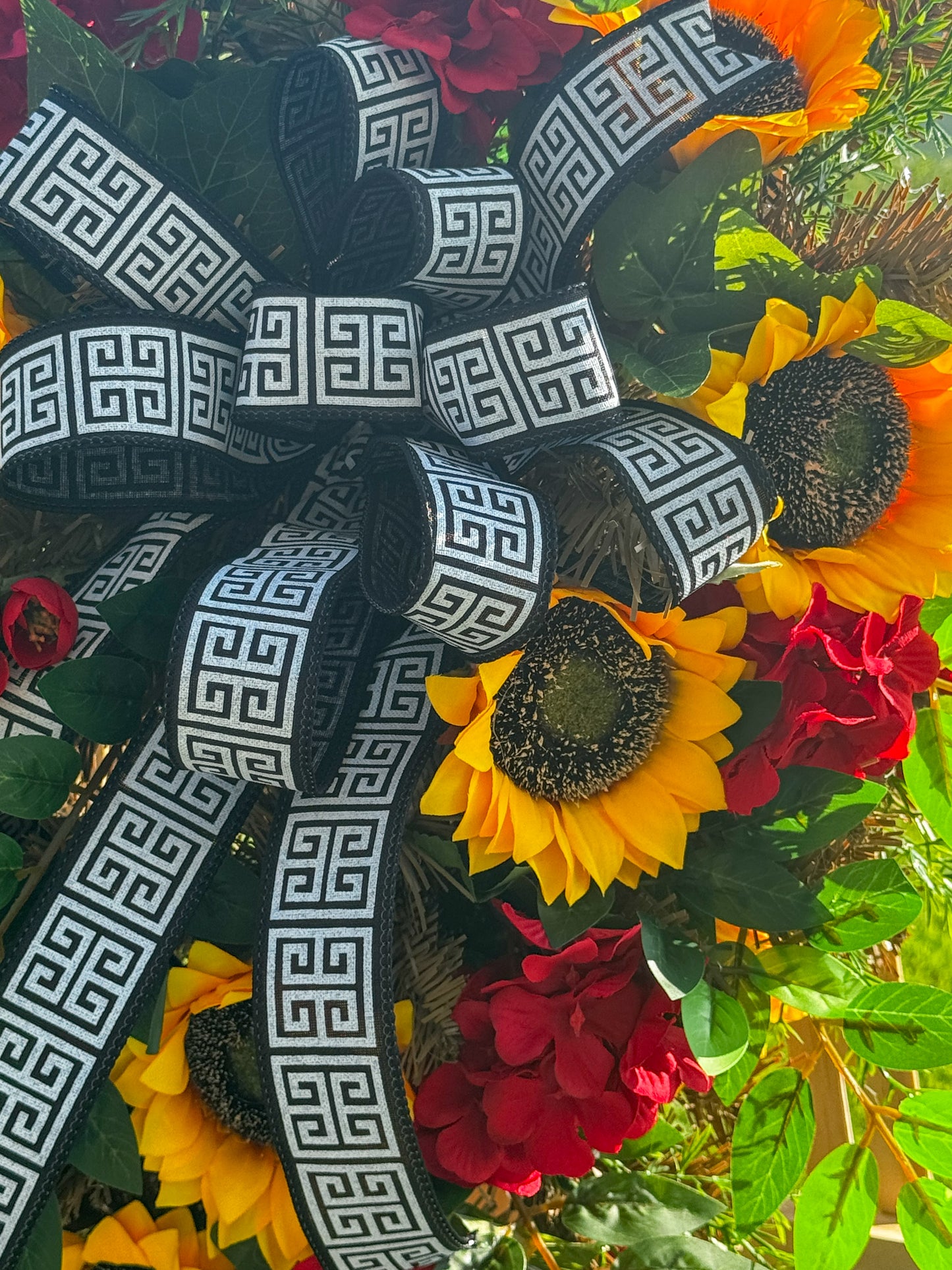 Red Geranium & Sunflower Designer Door Swag