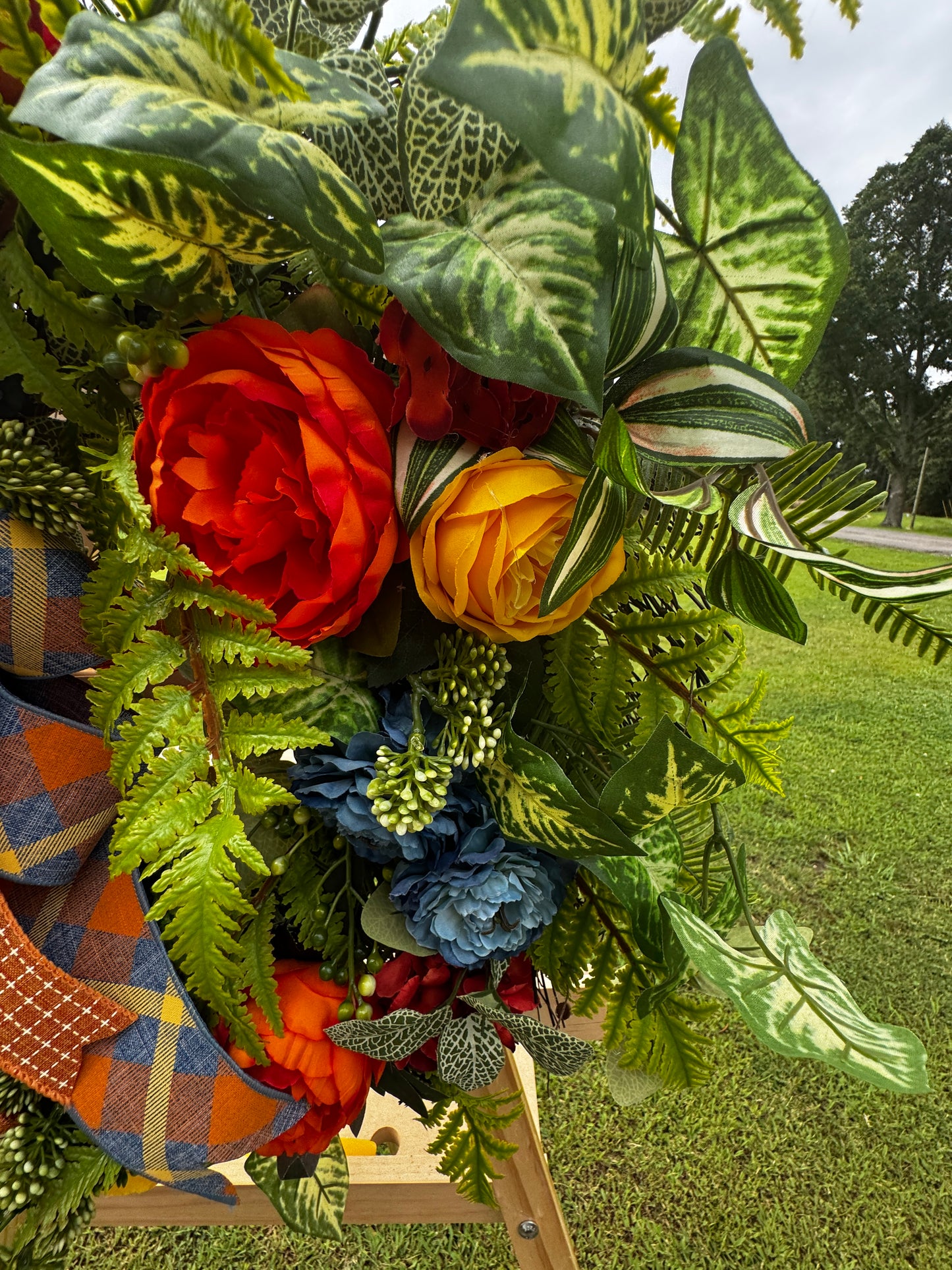 Navy & Orange Fall Wreath with Designer Bow